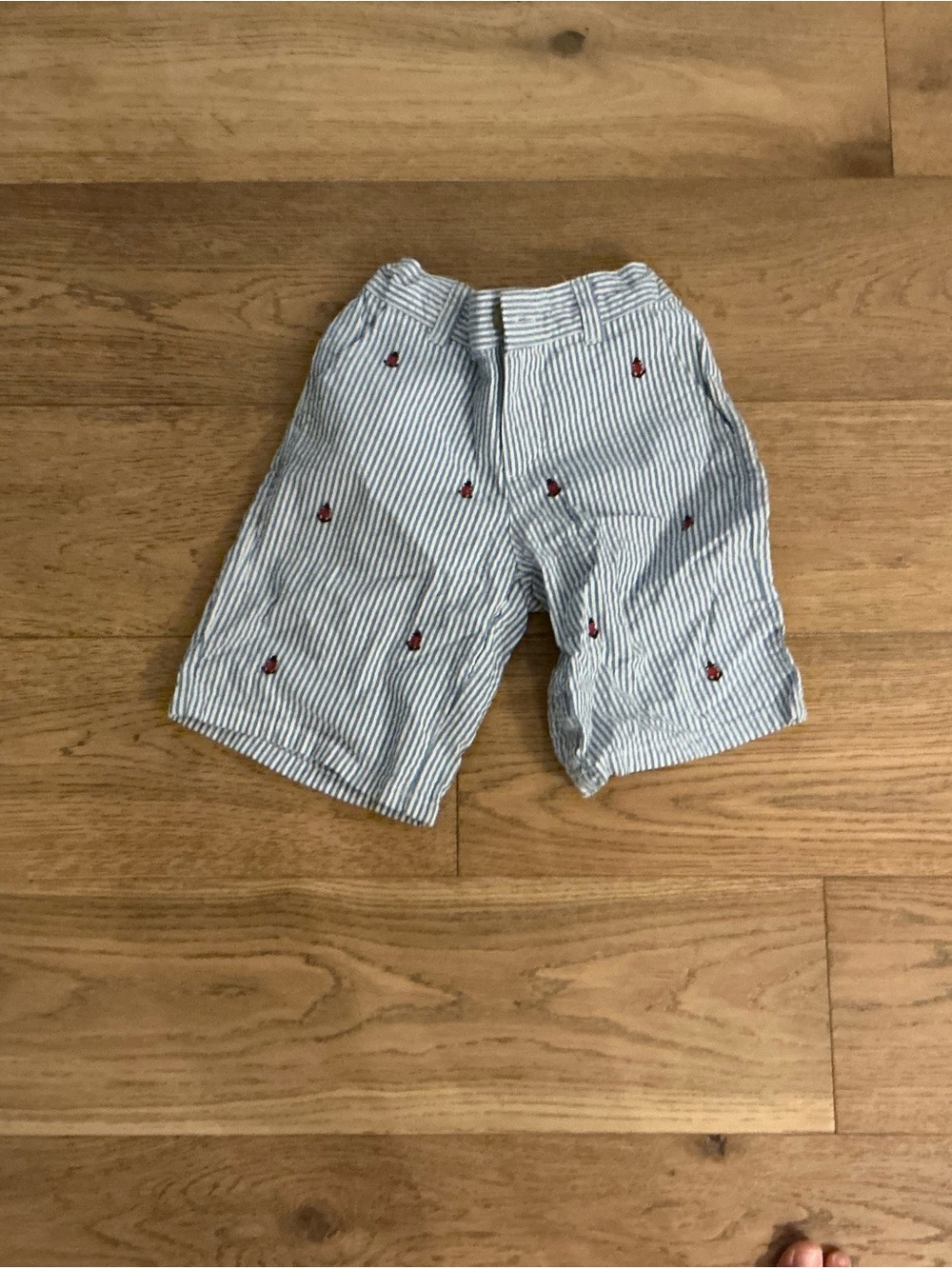 Striped Seersucker Boys Shorts with Red Embroidery Anchors Janie and Jack
